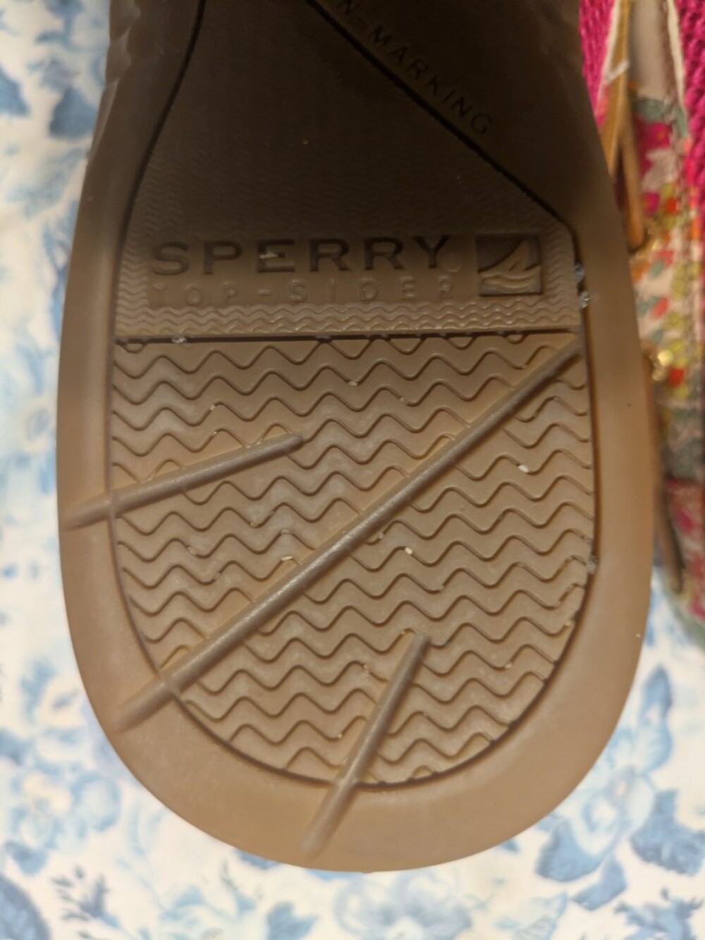 Sperry Women’s Tan Boat Shoes with Floral Trim - Pink Accents - Picture 5 of 6
